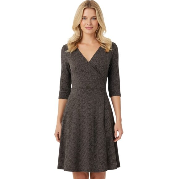 Toad&Co Womens Dress Herringbone V Neck Half Sleeve Belted Organic Cotton Small - Picture 1 of 15
